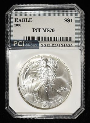 2000 AMERICAN SILVER EAGLE PCI PERFECT GEM BU. TOP RATED AUCTION HOUSE ESTIMATE $100 - $150.