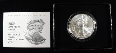 2023 AMERICAN SILVER EAGLE. CHECK OUT OUR UPCOMING AUCTIONS ESTIMATE $110 - $160.