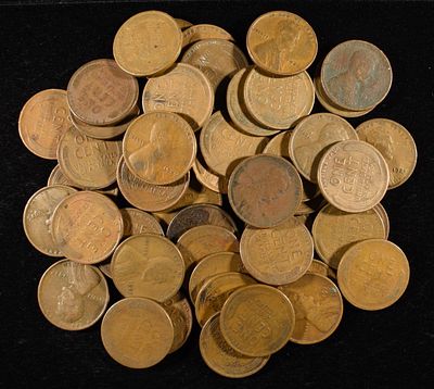 (50) 1920'S WHEAT CENTS. CHECK OUT OUR UPCOMING AUCTIONS ESTIMATE $75 - $100.