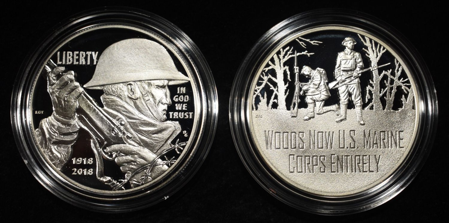 2018 WORLD WAR I SILVER DOLLAR & MARINE CORPS SET