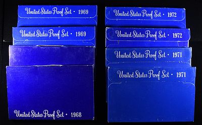 8 UNITED STATES PROOF SETS. (2)1968, (2)1969, (2)1971, (2)1972 ESTIMATE $90 - $130.