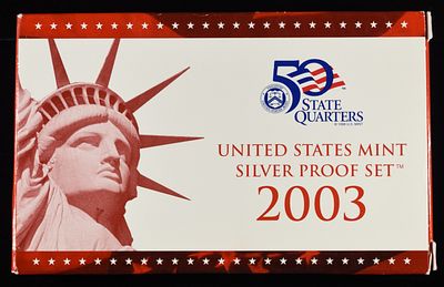 2003 SILVER PROOF SET. LEADERS IN ON-LINE AUCTIONS ESTIMATE $150 - $200.