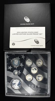 2014 LIMITED EDITION SILVER PROOF SET. WEEKLY COIN & CURRENCY AUCTIONS ESTIMATE $240 - $290.