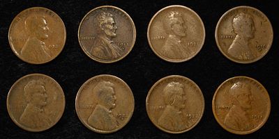 8 NICE EARLY SEMIKEY WHEAT CENTS. 15-D, 15-S, 16-S, 21-S, 22-D, (2) 23-S & 24-D ESTIMATE $60 - $80.