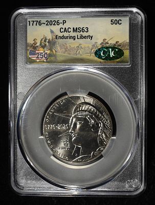 1776-2026-P ENDURING LIBERTY HALF DOLLAR CAC MS-63. BID WITH SILVER CITY AUCTIONS ESTIMATE $80 - 