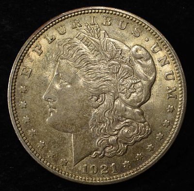 1921-D MORGAN DOLLAR. LEADERS IN ON-LINE AUCTIONS ESTIMATE $90 - $130.