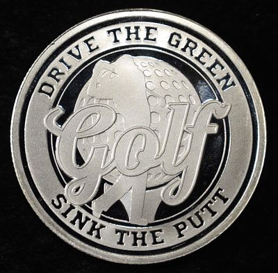 GOLF 1 OZ .999 SILVER ROUND. LEADERS IN ON-LINE AUCTIONS ESTIMATE $100 - $150.