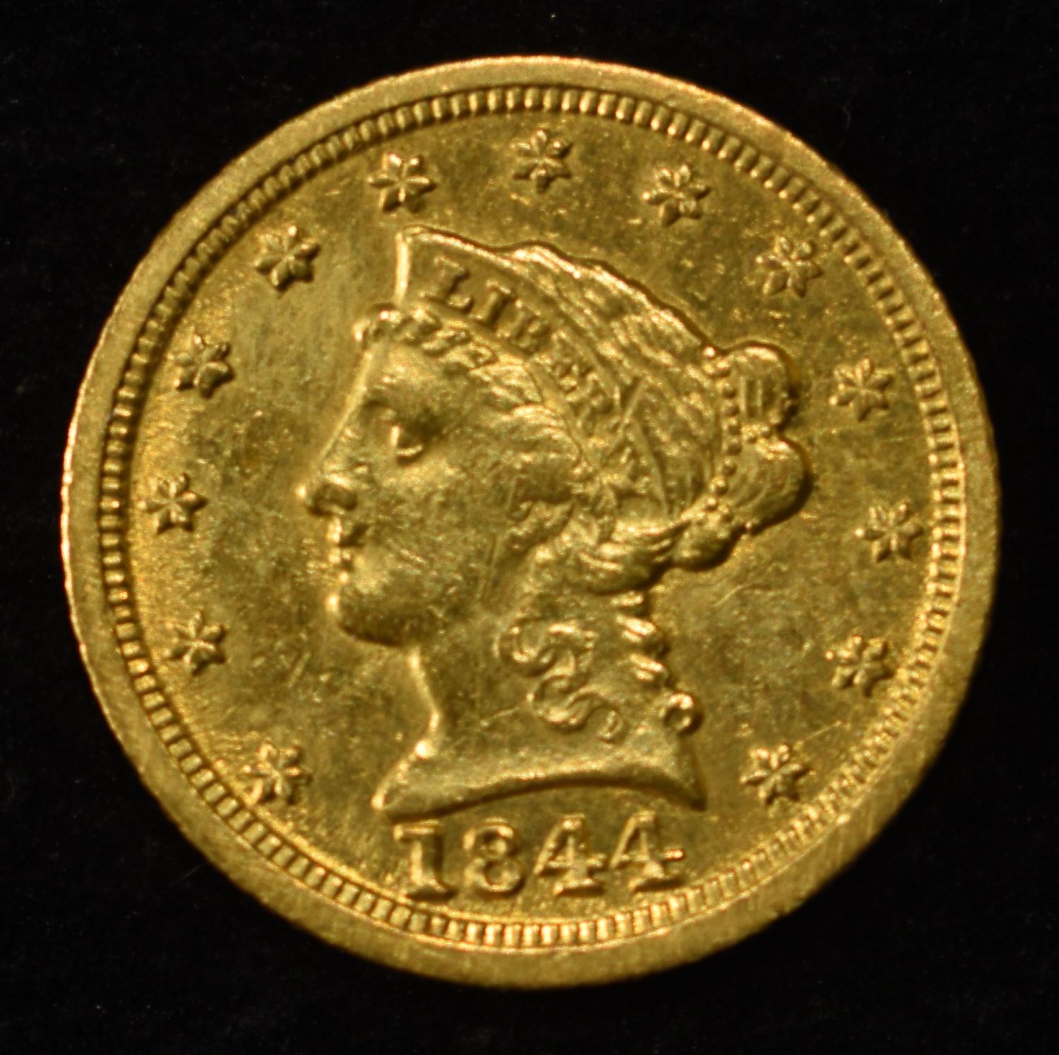 1844-D $2.50 LIBERTY GOLD BU OLD CLEANING