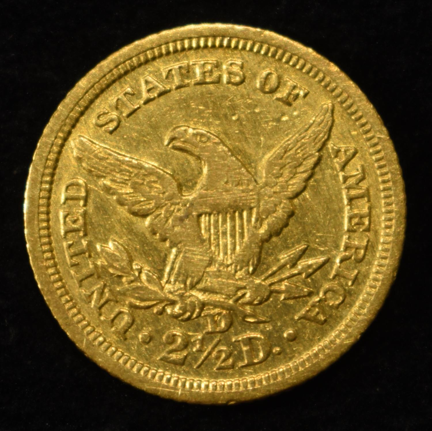 1844-D $2.50 LIBERTY GOLD BU OLD CLEANING