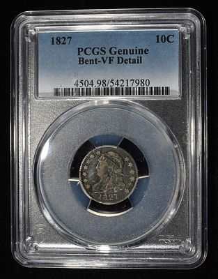 1827 CAPPED BUST HALF DOLLAR PCGS GENUINE. BENT-VF DETAILS ESTIMATE $290 - $340.