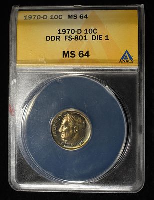 1970-D ROOSEVELT DIME DDR ANACS MS64 FS DIE1. CHECK OUT OUR UPCOMING AUCTIONS ESTIMATE $180 - $220.