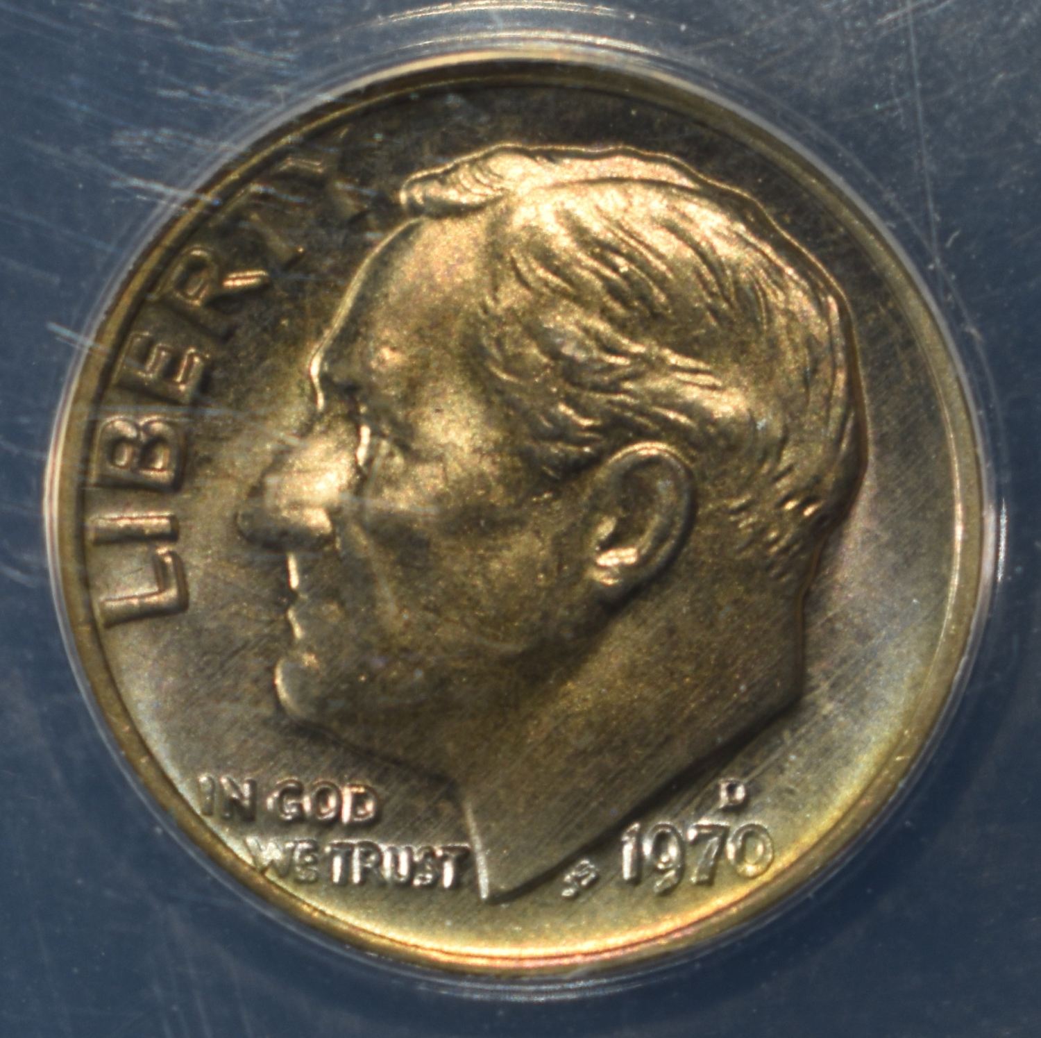 1970-D ROOSEVELT DIME DDR ANACS MS64 FS DIE1