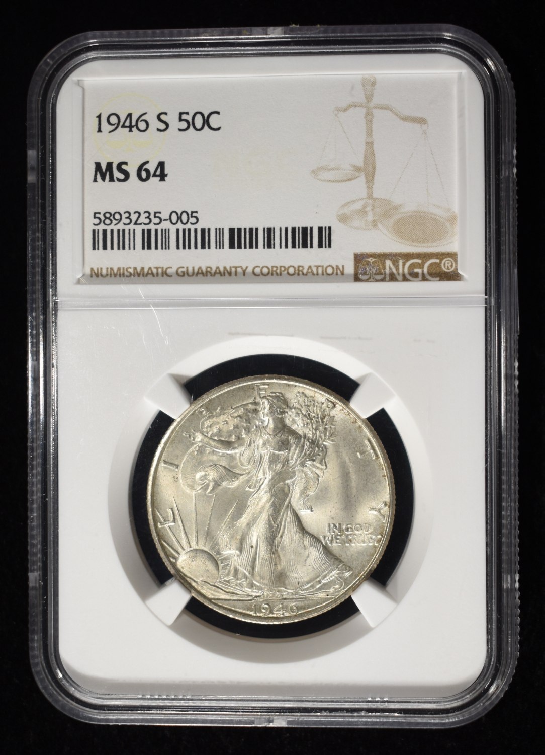 1946-S WALKING LIBERTY HALF DOLLAR NGC MS64