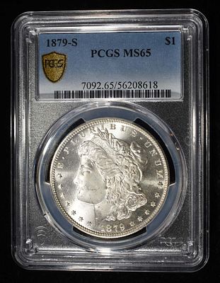 1879-S MORGAN DOLLAR PCGS MS-65. BID WITH SILVER CITY AUCTIONS ESTIMATE $200 - $250.