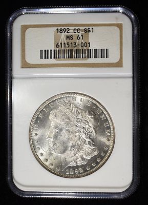 1892-CC MORGAN DOLLAR NGC MS-61. WEEKLY COIN & CURRENCY AUCTIONS ESTIMATE $2500 - $3000.