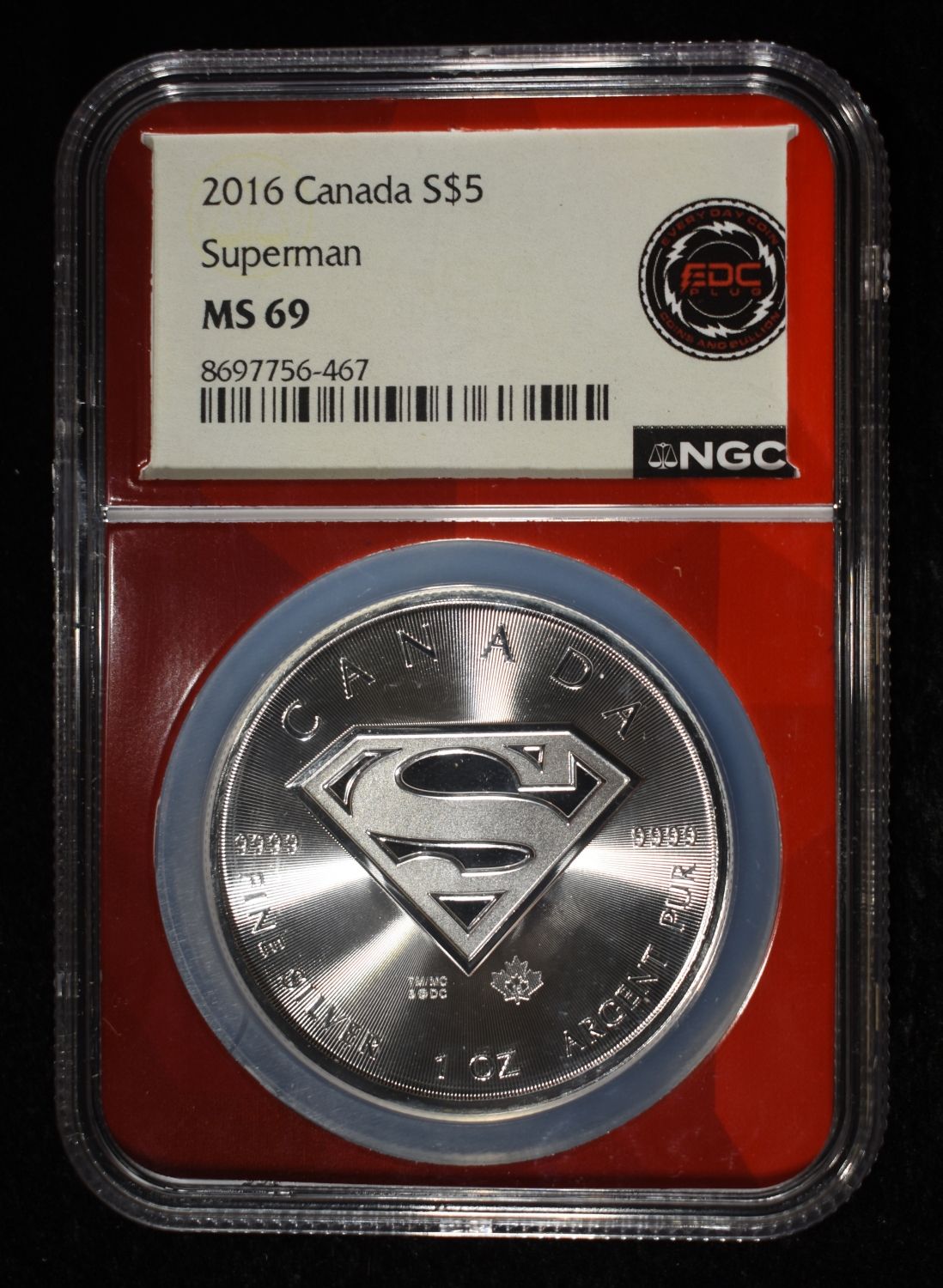 2016 1 OZ SILVER CANADA SUPERMAN NGC MS-69