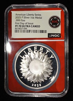 2025-P 1 OZ .999 SILVER NGC PF70 ULTRA CAMEO. AMERICAN LIBERTY SERIES, FIRST DAT OF ISSUE 