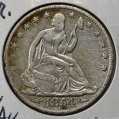 1854-O LIBERTY SEATED HALF DOLLAR XF/AU. TOP RATED AUCTION HOUSE ESTIMATE $220 - $270.