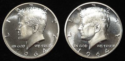 (2) 90% SILVER 1964 KENNEDY HALF DOLLARS PROOF BU. CHECK OUT OUR UPCOMING AUCTIONS ESTIMATE $90 