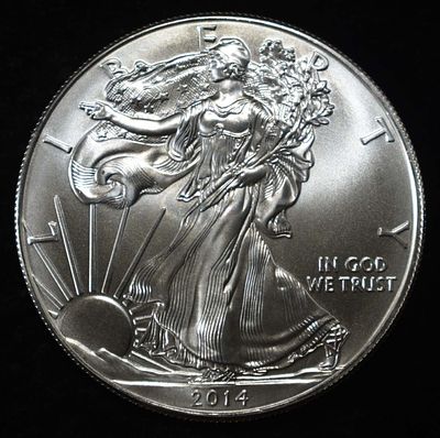 2014 AMERICAN SILVER EAGLE. TOP RATED AUCTION HOUSE ESTIMATE $130 - $180.
