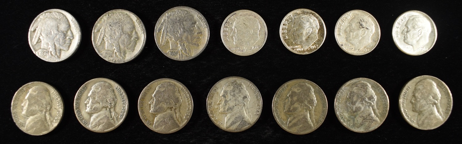 (3) BUFFALO, (7) WAR NICKELS & (4) ROOSEVELT DIMES