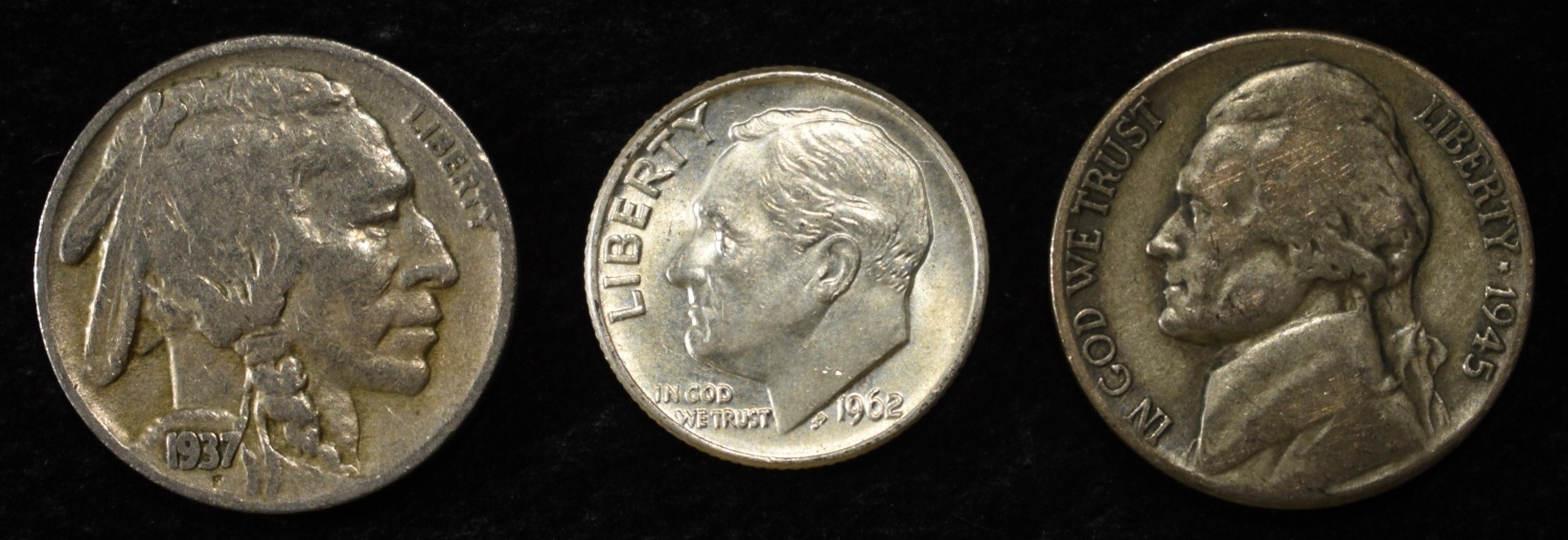 (3) BUFFALO, (7) WAR NICKELS & (4) ROOSEVELT DIMES