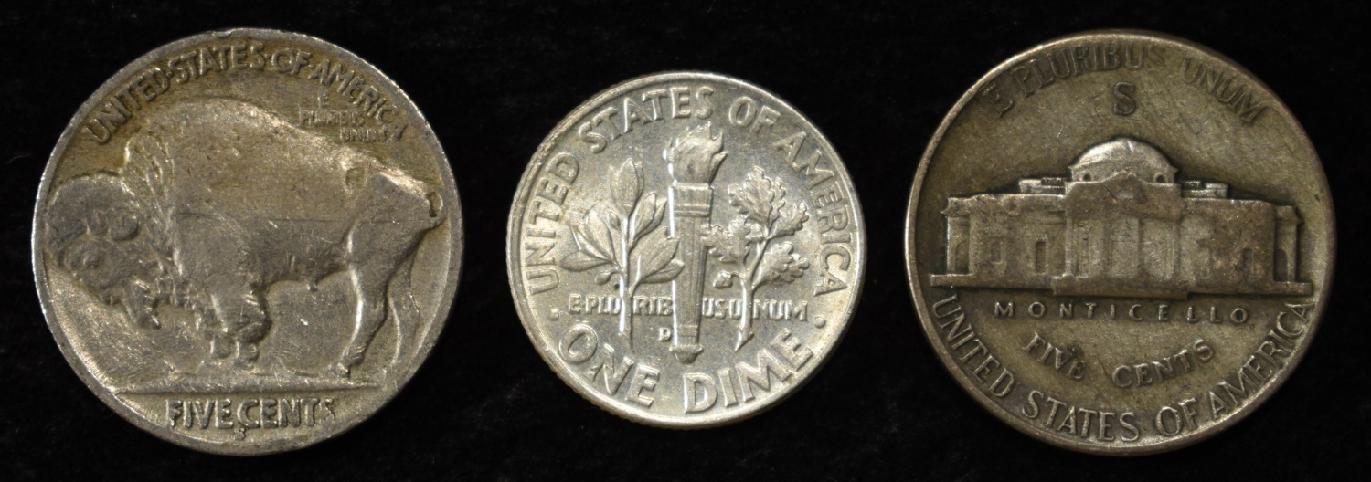 (3) BUFFALO, (7) WAR NICKELS & (4) ROOSEVELT DIMES