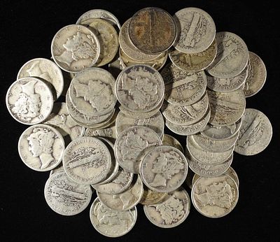 (50) 90% SILVER MERCURY DIMES. CHECK OUT OUR UPCOMING AUCTIONS ESTIMATE $380 - $430.