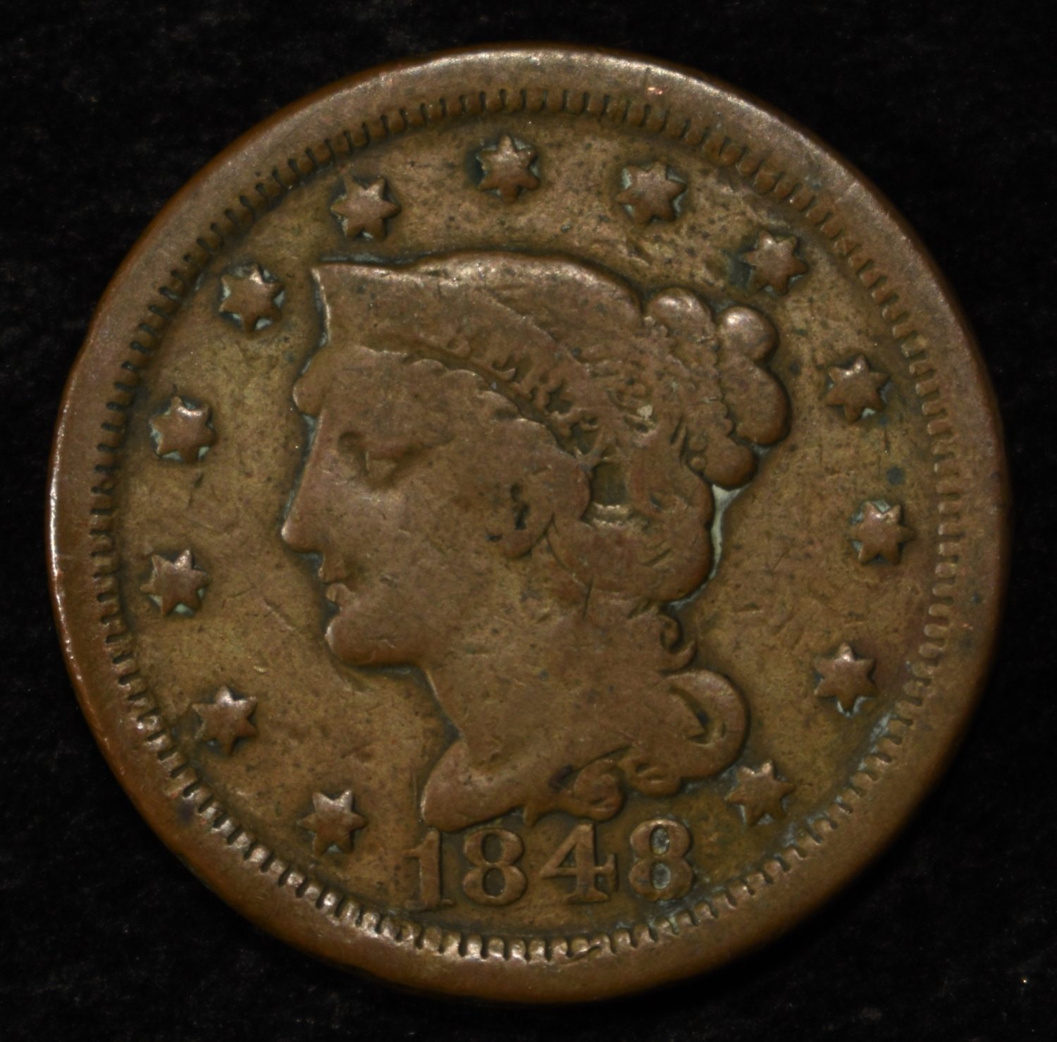 1848 BRAIDED HAIR LARGE CENT VF/EF