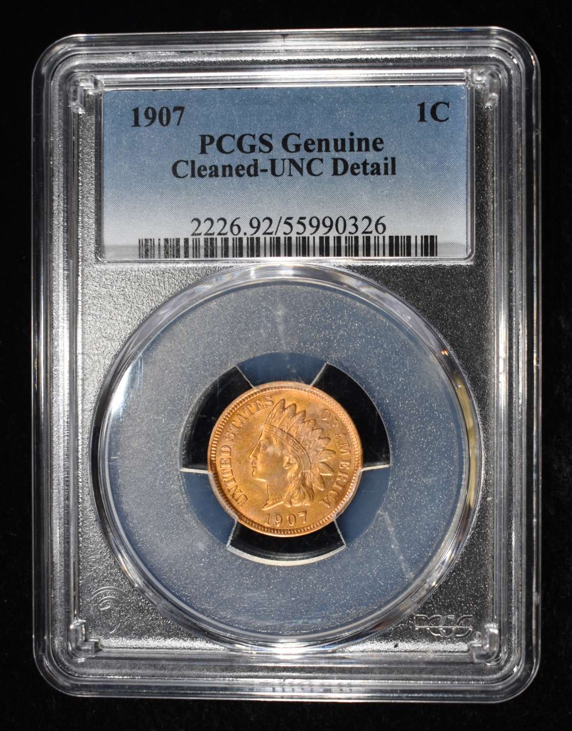 1907 INDIAN CENT PCGS GENUINE CLEANED-UNC DETAILS