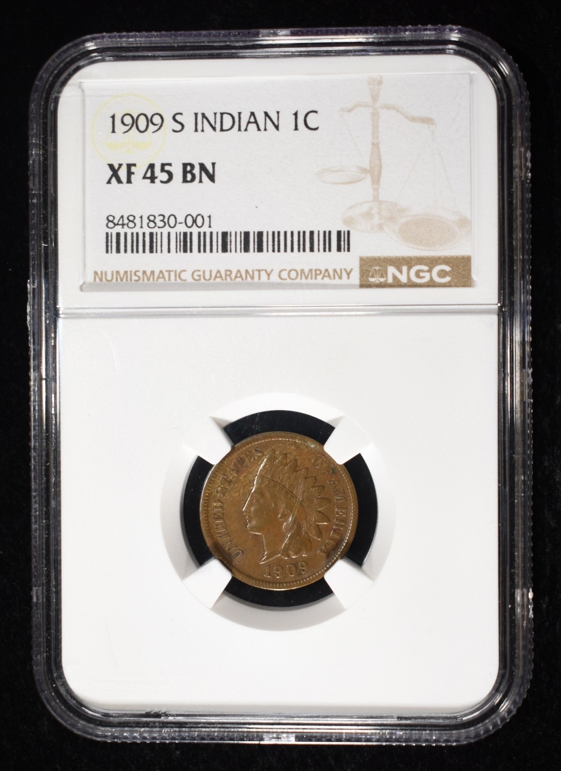 1909-S INDIAN CENT NGC XF45 BN