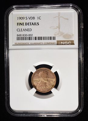 1909-S VDB WHEAT CENT NGC FINE DETAIL CLEANED. WEEKLY COIN & CURRENCY AUCTIONS ESTIMATE $1000 - 