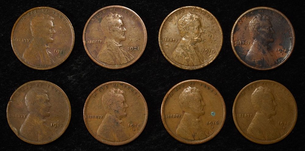 8 NICE EARLY SEMIKEY WHEAT CENTS. 10-S, 11-D, 11-S, 13-D, 15-D, 15-S, 16-S & 21-S ESTIMATE $60 - $80.
