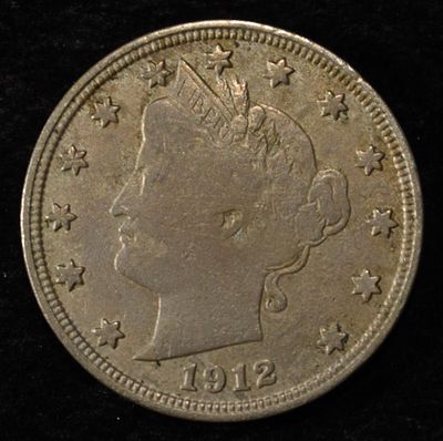 1912-S 'V' NICKEL FINE. TOP RATED AUCTION HOUSE ESTIMATE $150 - $200.