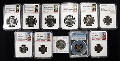 (11) NGC GRADED COIN LOT. 1980-S JEFFERSON NICKEL PCGS PR69DCAM, 1992-S, 94-S & 77-S WAR NICKEL 