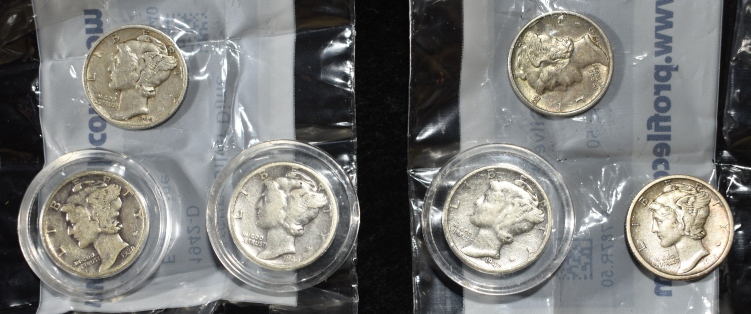 1918-S, 36, 38-D, 40, 41 & 42-D MERCURY DIMES