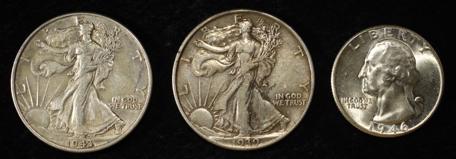 (2) WALKING LIBERTY 50C & WASHINGTON QUARTER