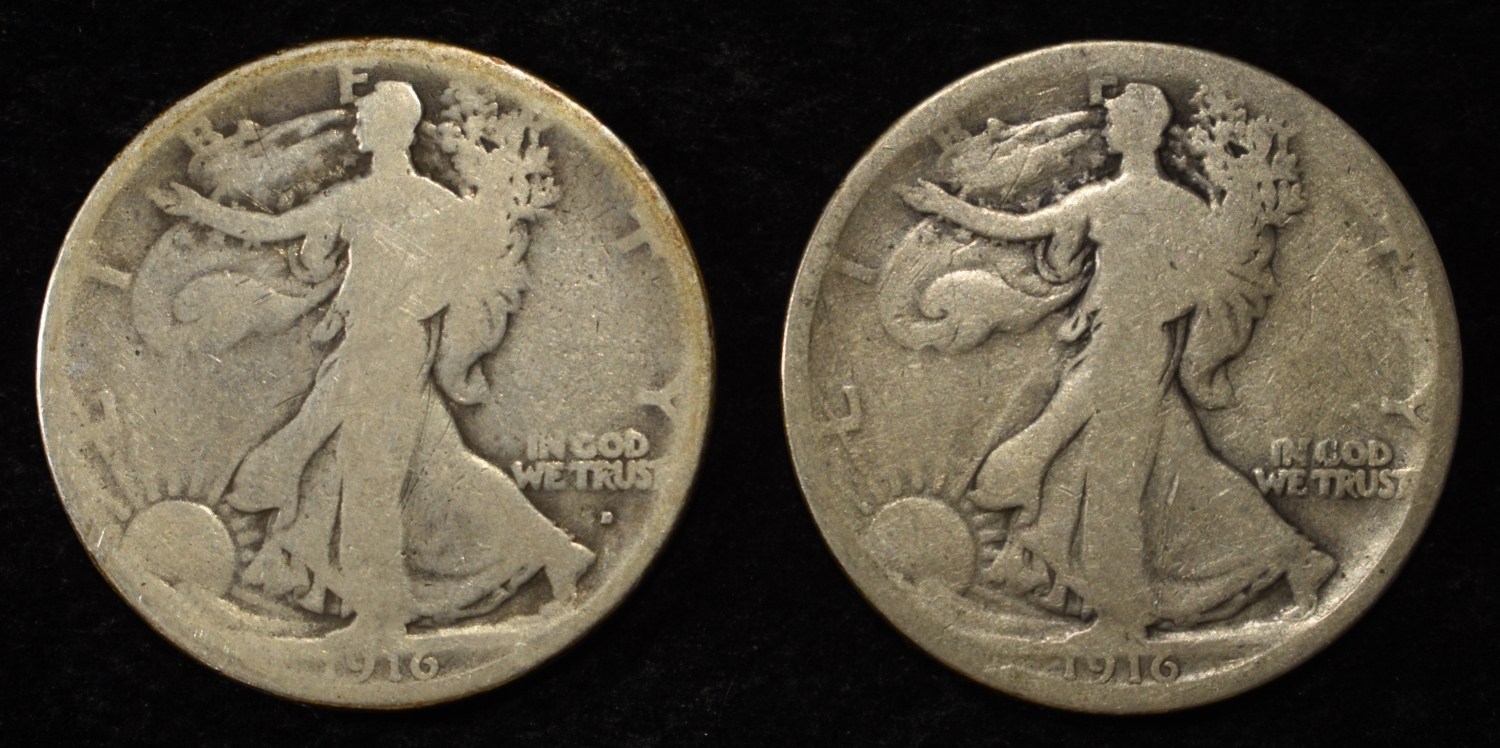 1916-P&D WALKING LIBERTY HALF DOLLARS
