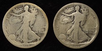 1916-P&D WALKING LIBERTY HALF DOLLARS. TOP RATED AUCTION HOUSE ESTIMATE $75 - $100.