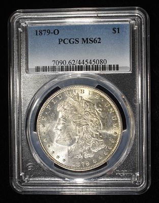 1879-O MORGAN DOLLAR PCGS MS-62. CHECK OUT OUR UPCOMING AUCTIONS ESTIMATE $200 - $250.