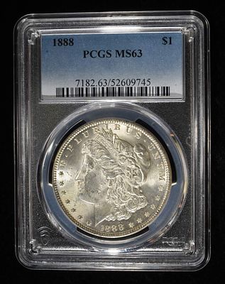 1888 MORGAN DOLLAR PCGS MS-63. WEEKLY COIN & CURRENCY AUCTIONS ESTIMATE $130 - $150.