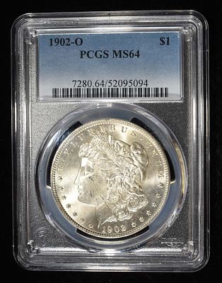 1902-O MORGAN DOLLAR PCGS MS-64. CHECK OUT OUR UPCOMING AUCTIONS ESTIMATE $150 - $200.