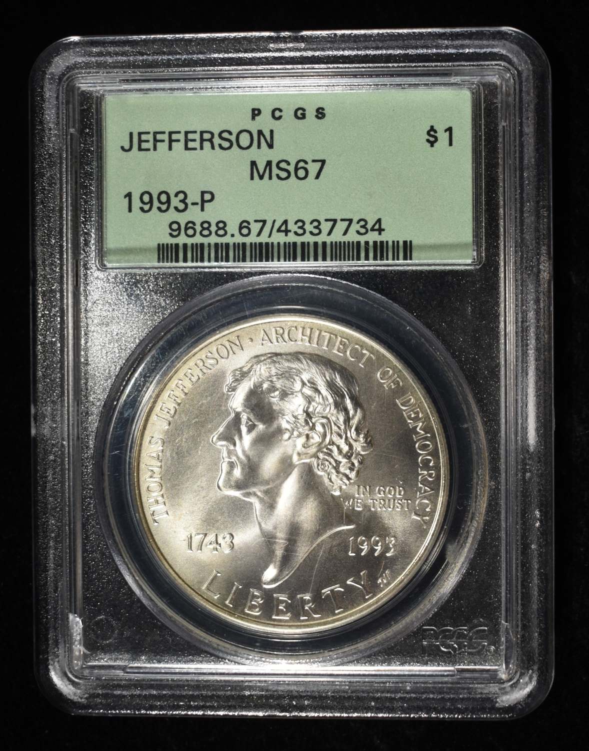 1993-P $1 COMMEM JEFFERSON PCGS MS67
