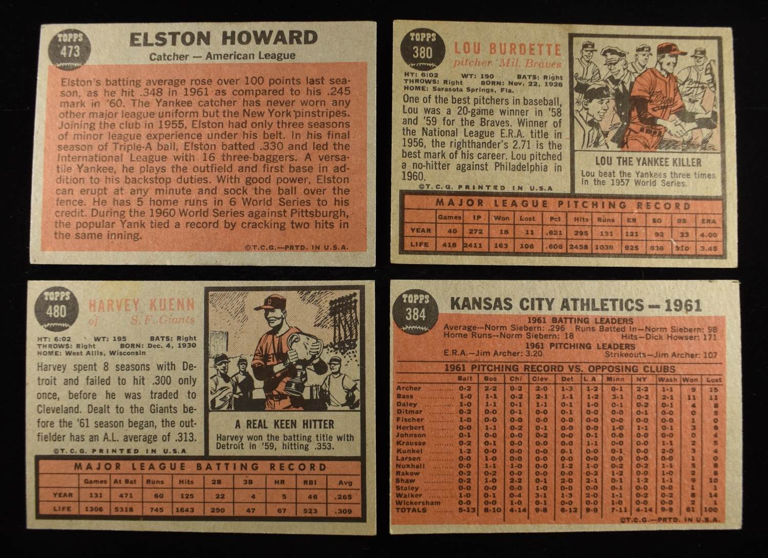 1962 TOPPS MLB (6) STARS & (5) COMMON CARDS