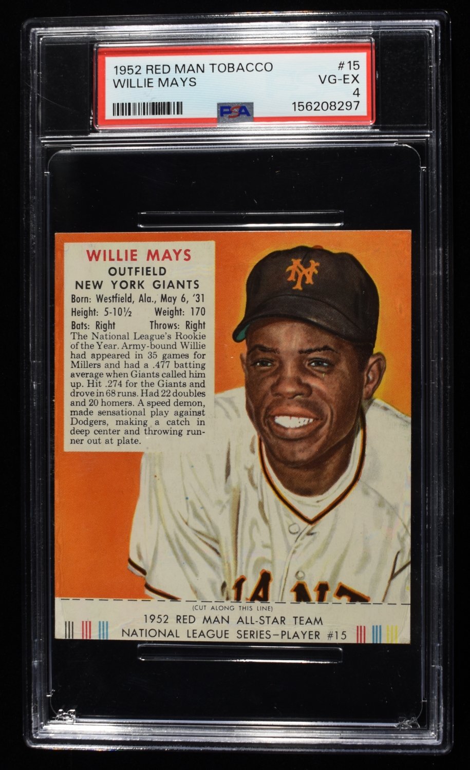 1952 RED MAN TABACCO WILLIE MAYS PSA VG-EX