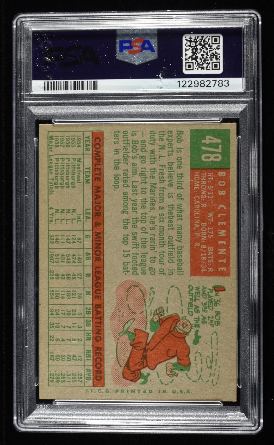 1959 TOPPS #478 BOB CLEMENTE PSA VG-EX