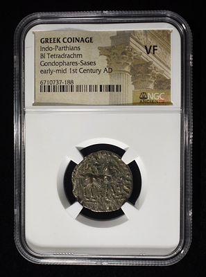 GONDOPHARES-SASES, EARLY-MID 1ST CENTURY AD NGC VF. GREEK COINAGE, INDO-PARTHIANS, BI 
