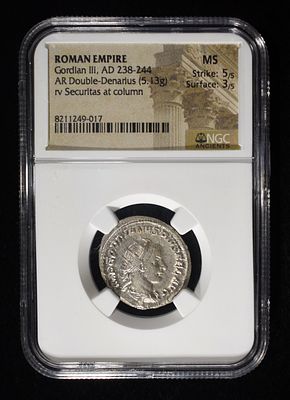 AD 238-244 GORDIAN III AR DOUBLE-DENARIUS NGC MS. WEEKLY COIN & CURRENCY AUCTIONS ESTIMATE $675 