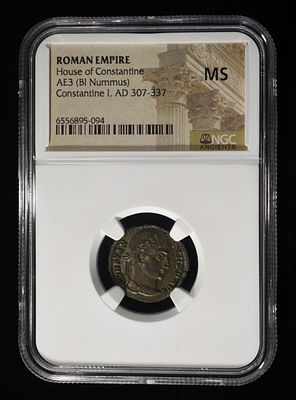 CONSTANTINE I, AD 307-337 NGC MS. HOUSE OF CONSTANTINE, ROMAN EMPIRE, AE3 ( BI NUMMUS) ESTIMATE 