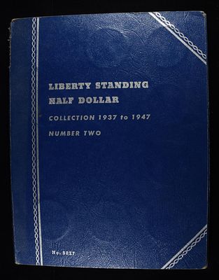 1937-1947 HALF DOLLARS WHITMAN ALBUM W/ 29 COINS. WALKING LIBERTY ESTIMATE $900 - $1000.